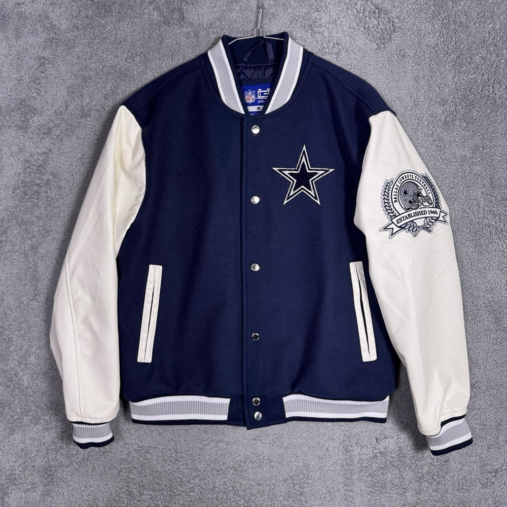 Dallas Cowboys Varsity Jacket Men M Ultra Game Letterman Faux Leather Bomber NEW